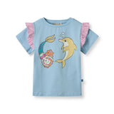 Smafolk :: T-Shirt With Mermaid And Dolphin Soft Sky