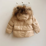 Mi Loves -  Racoon Fur Trim Puff Jacket Cream/Beige