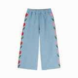 Emile Et Ida - Pantalon Denim Brode Tulipe Bleu Delave