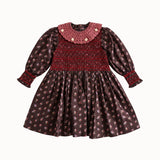 Bonjour Diary - Handsmock Dress With Collar Little Bouquet Print