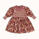 Bonjour Diary - Handsmock Dress With Collar Burgundy Cashmere Print