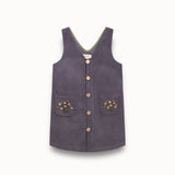 Birinit Petit - Storm blue corduroy embroidered overall dress girl