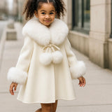 Bobble Babies :: Fur Collar Pom Coat Ivory
