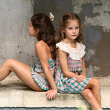Bonjour Diary :: Ibiza Top + Hair Clip Pink Green Honeycomb Check