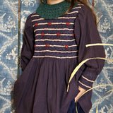 Bonjour Diary - Handsmock Blouse With Crochet Collar Navy Check Voile