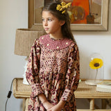 Bonjour Diary - Handsmock Dress With Collar Burgundy Cashmere Print
