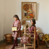 Bonjour Diary - Handsmock Dress With Collar Burgundy Cashmere Print