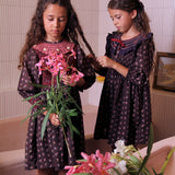 Bonjour Diary - Handsmock Dress With Collar Little Bouquet Print
