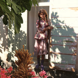Bonjour Diary - Long Dress With Embroidered Collar Flowers Field Print
