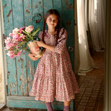 Bonjour Diary - Long Dress With Embroidered Collar Flowers Field Print