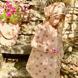 Bonjour Diary - Reversible Dress Coat With Triangle Scarf Coat Pink Garden Flowers Print