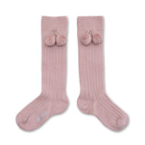Collegien :: Diane Ribbed Knee High Socks With Pompoms 331