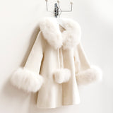 Bobble Babies :: Fur Collar Pom Coat Ivory