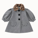 [Pre-Order] Mes Kids Des Fleurs -  Lantern Sleeve Coat Leopard Grey