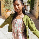 Lali Kids :: Moss Cardigan In Olive Green And Opalin