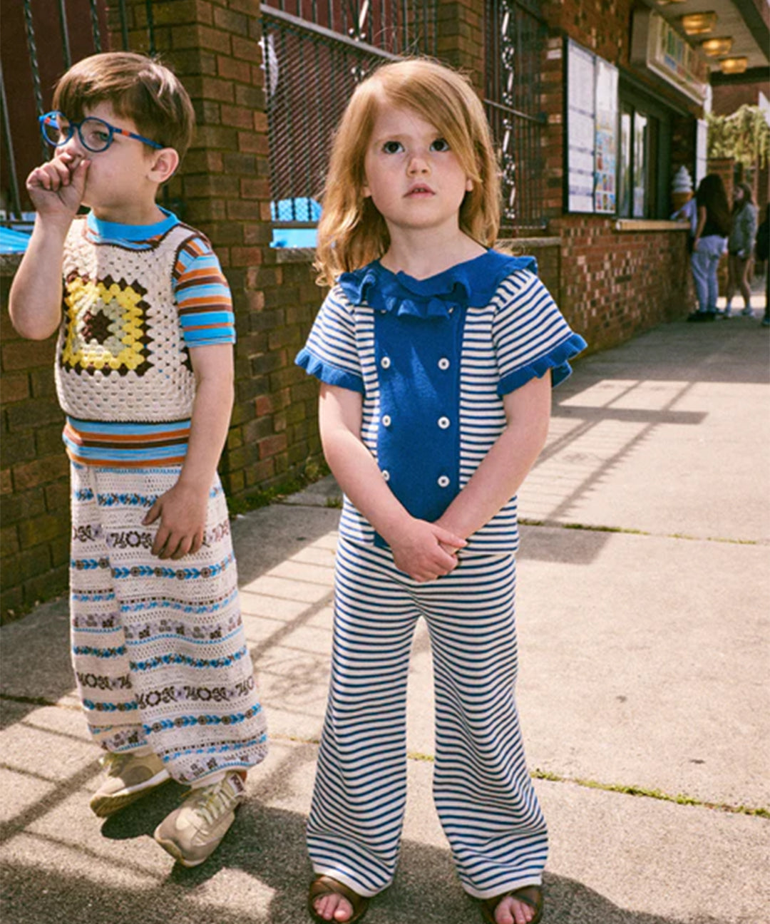 Misha And Puff -  Bell Pant Blue Ribbon Stripe