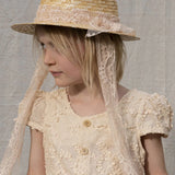 [Pre - Order] Frou Frou - Classic Canotier Straw Hat Lace Old Rose