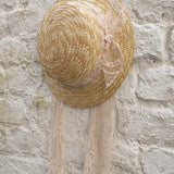 [Pre - Order] Frou Frou - Classic Canotier Straw Hat Lace Old Rose