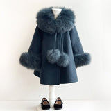 Bobble Babies :: Fur Collar Pom Coat Navy