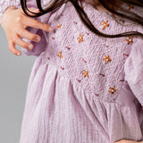 Birinit Petit - Mauve plumeti embroidered smocked dress girl
