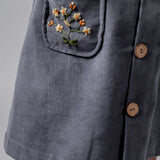 Birinit Petit - Storm blue corduroy embroidered overall dress girl