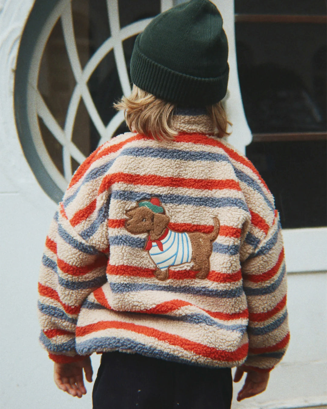 Konges Sløjd Jody Embroidery Teddy Jacket Tangerine Stripe - kids teddy jacket, view 3
