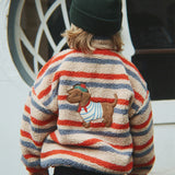 Konges Sløjd Jody Embroidery Teddy Jacket Tangerine Stripe - kids teddy jacket, view 3