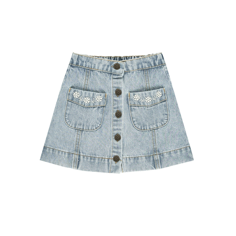 Rylee & Cru Denver Mini Skirt Light Washed Denim The Front Shop
