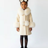 Bobble Babies :: Fur Collar Pom Coat Ivory
