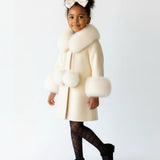 Bobble Babies :: Fur Collar Pom Coat Ivory