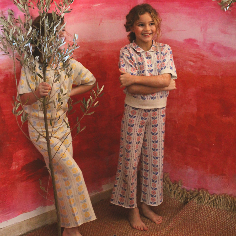 Bonjour Diary :: Knitted Trousers Jacquard Fleurs Ciel Jaune